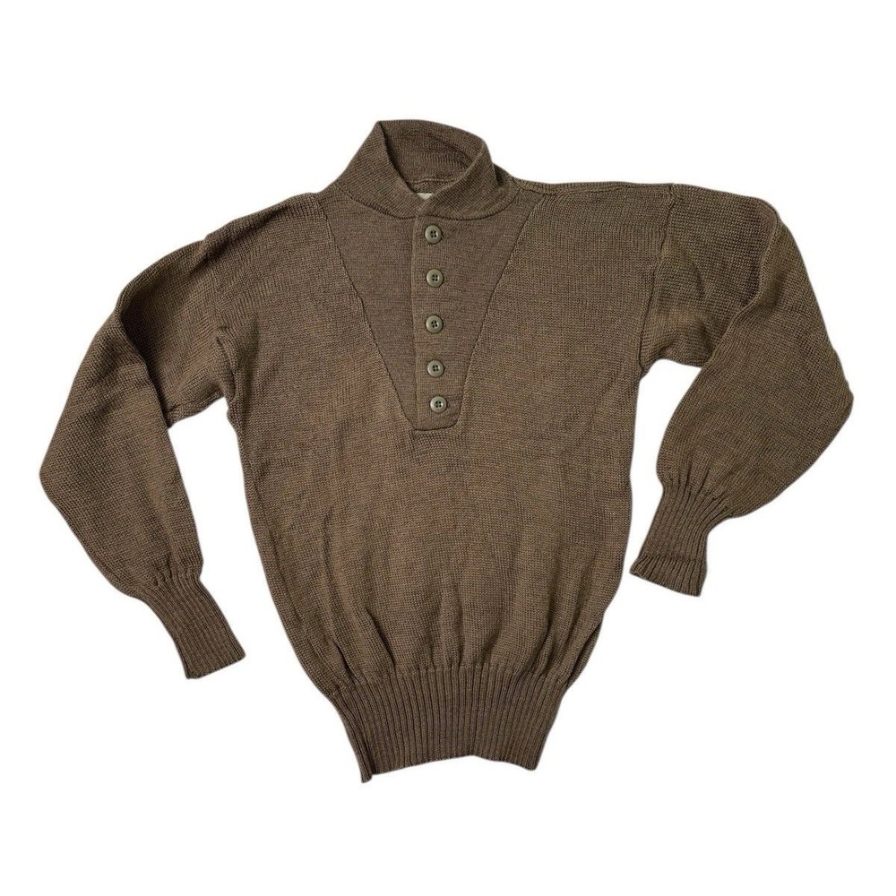 Vintage US Army Military 5 Button 100% Wool Jeep Henley Sweater Mens L Pullover